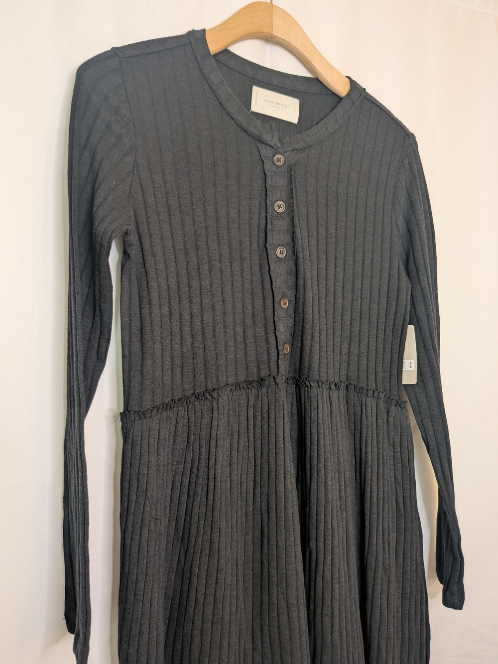Charcoal Ribbed Button Front Knit Dress - Picture 6 of 11